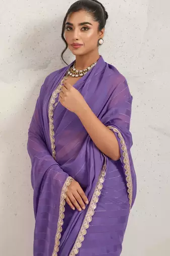 Purple solid colour cotton silk ethnic causal wear saree with blouse