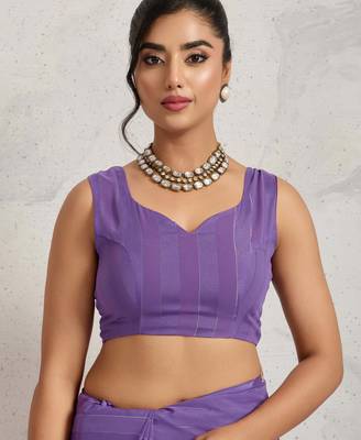Purple solid colour cotton silk ethnic causal wear saree with blouse 5