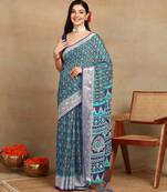 block print georgette saree with unstitched blouse piece (blue)