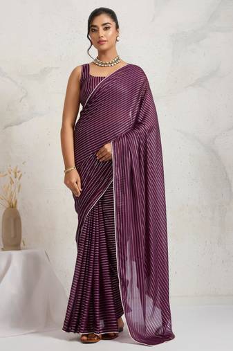 Purple ikat chiffon ethnic causal wear saree with blouse