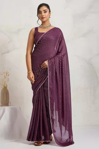 Purple ikat chiffon ethnic causal wear saree with blouse