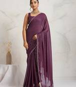 Purple ikat chiffon ethnic causal wear saree with blouse
