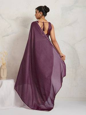 Purple ikat chiffon ethnic causal wear saree with blouse 2