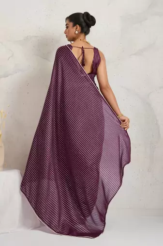Purple ikat chiffon ethnic causal wear saree with blouse