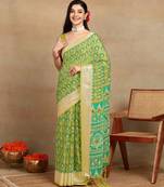 block print georgette saree with unstitched blouse piece (green)