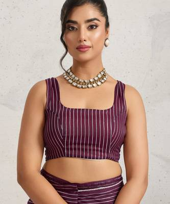 Purple ikat chiffon ethnic causal wear saree with blouse 5