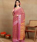 block print georgette saree with unstitched blouse piece (pink)