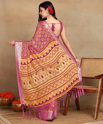 block print georgette saree with unstitched blouse piece (pink) 4
