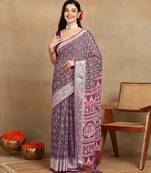 block print georgette saree with unstitched blouse piece (purple)