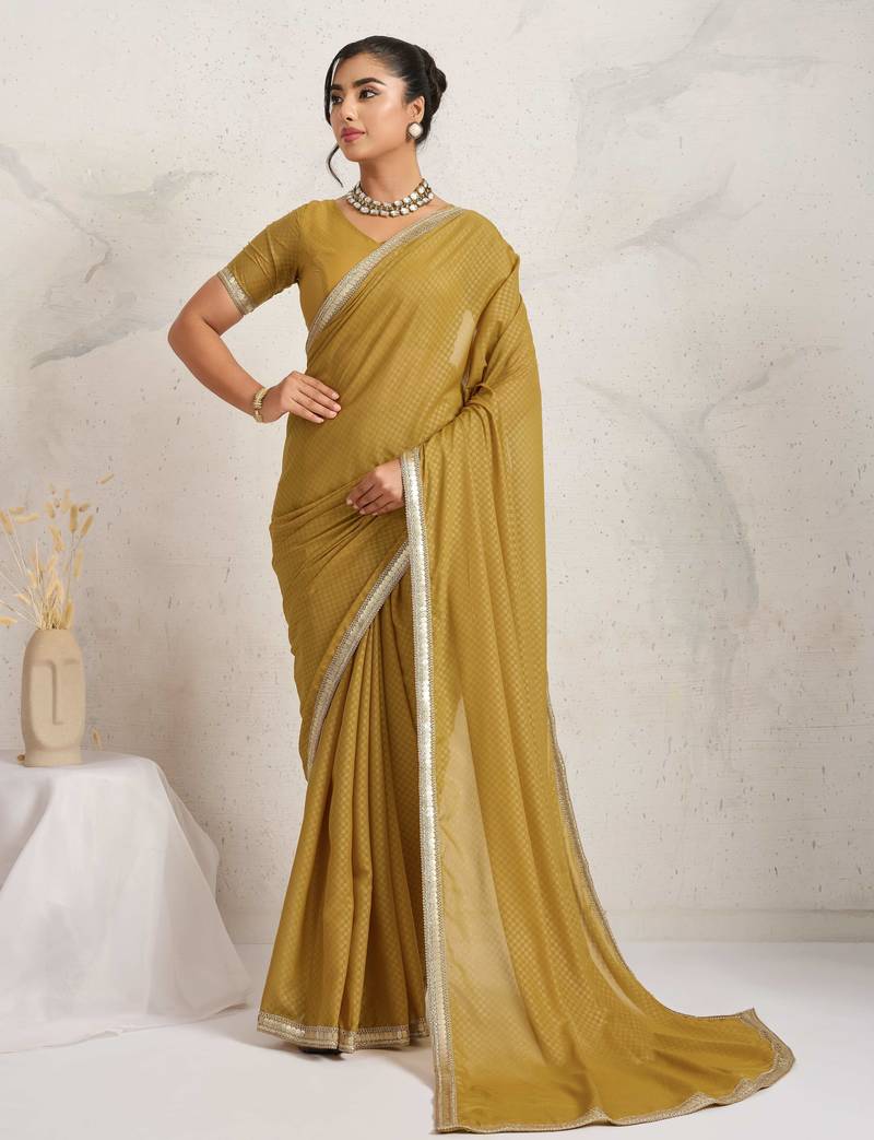 Yellow ikat  georgette ethnic causal wear saree with blouse