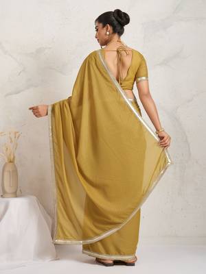 Yellow ikat  georgette ethnic causal wear saree with blouse 3