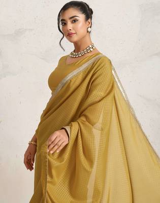 Yellow ikat  georgette ethnic causal wear saree with blouse 4