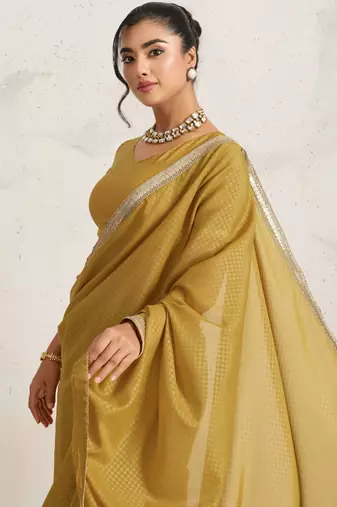 Yellow ikat  georgette ethnic causal wear saree with blouse
