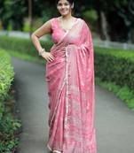 paisle print chiffon saree with unstitched blouse piece (teal)