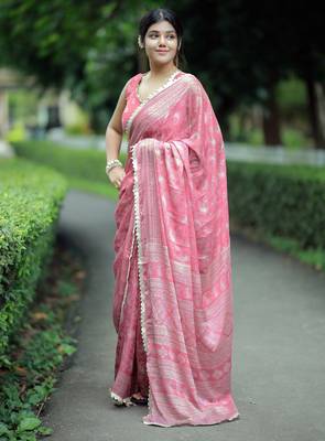 paisle print chiffon saree with unstitched blouse piece (teal) 2
