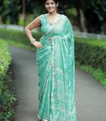 paisle print chiffon saree with unstitched blouse piece (turquoise)