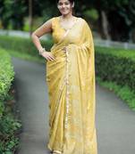 paisle print chiffon saree with unstitched blouse piece (yellow)