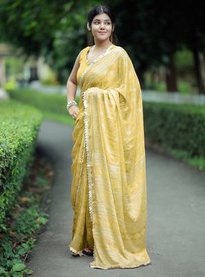paisle print chiffon saree with unstitched blouse piece (yellow) 3