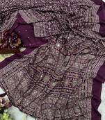 Plum Color Ajarakh print Zari and Real mirror work Saree Crepe Silk Saree
