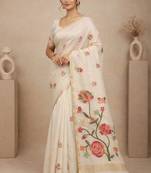 White Color Zari Weaving  cotton Saree