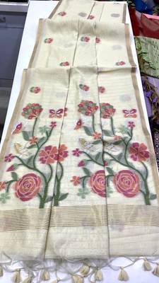 White Color Zari Weaving  cotton Saree 3