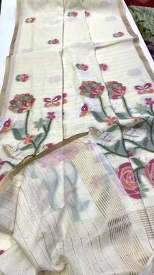 White Color Zari Weaving  cotton Saree 4