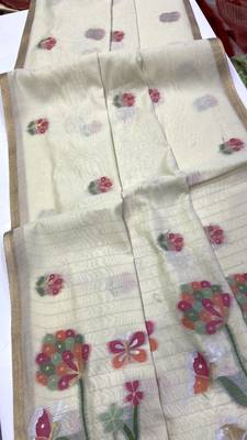 White Color Zari Weaving  cotton Saree 5
