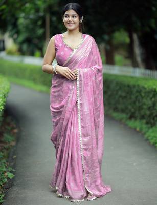 paisle print chiffon saree with unstitched blouse piece (pink) 4