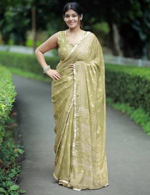 paisle print chiffon saree with unstitched blouse piece (green) 1