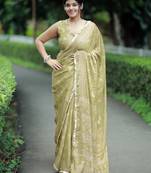 paisle print chiffon saree with unstitched blouse piece (green)
