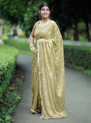 paisle print chiffon saree with unstitched blouse piece (green) 5
