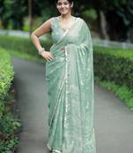 paisle print chiffon saree with unstitched blouse piece (teal)