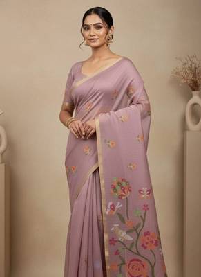 Lavender Color Zari Weaving  cotton Saree 1