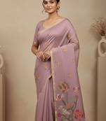 Lavender Color Zari Weaving  cotton Saree