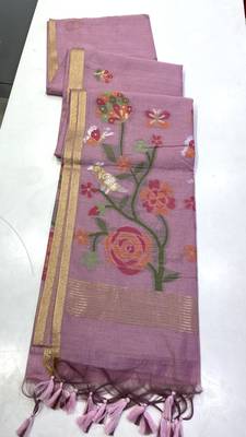 Lavender Color Zari Weaving  cotton Saree 2