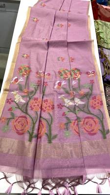 Lavender Color Zari Weaving  cotton Saree 3