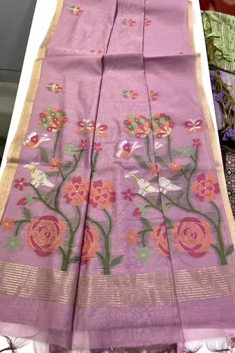 Lavender Color Zari Weaving  cotton Saree