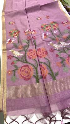 Lavender Color Zari Weaving  cotton Saree 4