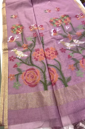 Lavender Color Zari Weaving  cotton Saree