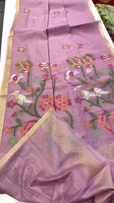 Lavender Color Zari Weaving  cotton Saree 5