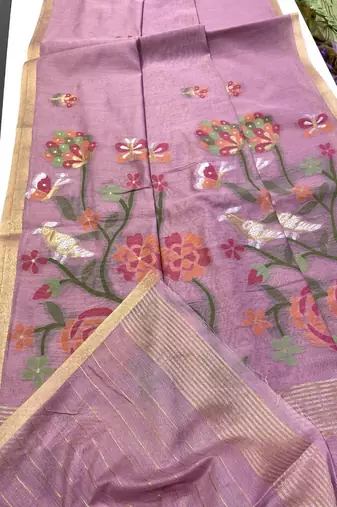Lavender Color Zari Weaving  cotton Saree