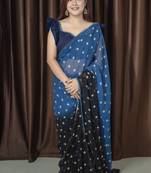 polka print georgette saree with unstitched blouse piece (grey)
