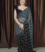 polka print georgette saree with unstitched blouse piece (grey)