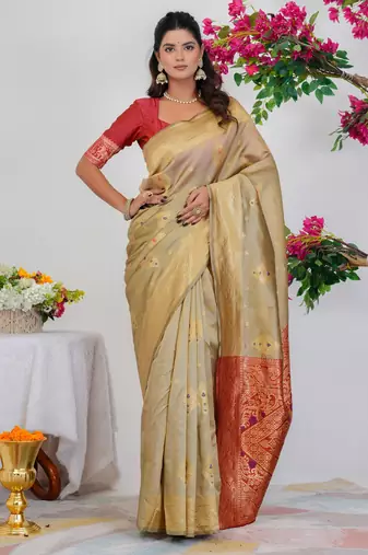 Subham woven design silk blend saree with unstitched blouse piece (yellow)
