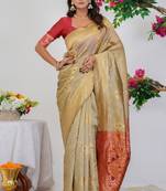 Subham woven design silk blend saree with unstitched blouse piece (yellow)