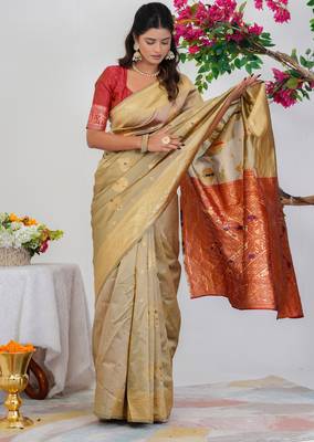Subham woven design silk blend saree with unstitched blouse piece (yellow) 2