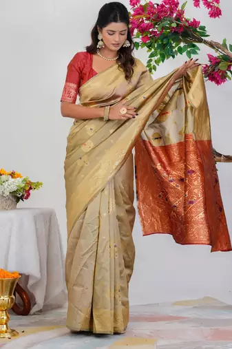 Subham woven design silk blend saree with unstitched blouse piece (yellow)