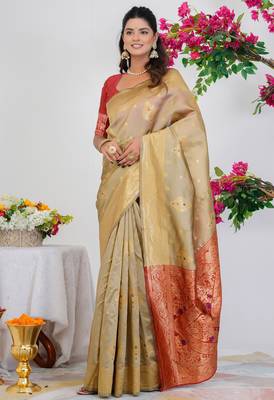 Subham woven design silk blend saree with unstitched blouse piece (yellow) 3