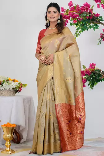 Subham woven design silk blend saree with unstitched blouse piece (yellow)