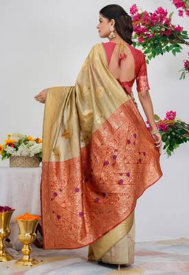 Subham woven design silk blend saree with unstitched blouse piece (yellow) 4